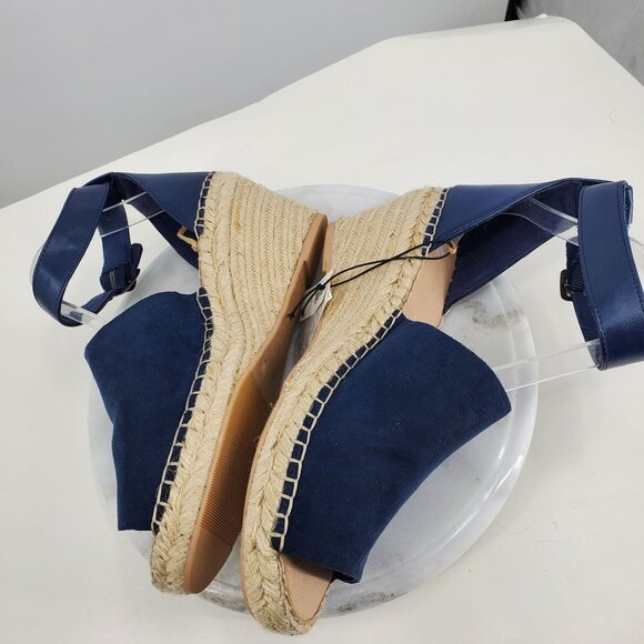 NWT Gap Navy Blue Ankle Strap Uniform Wedge Women's Espadrille Heels Size 10 - Picture 6 of 10